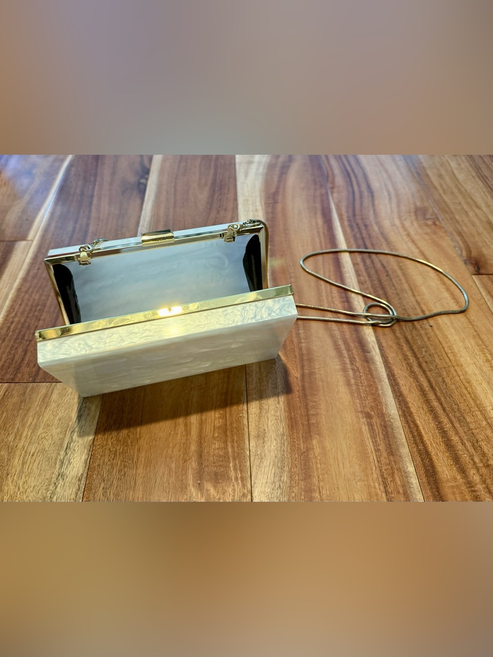 Rachel Zoe Marble Crossbody Clutch with Gold Frame and Chain